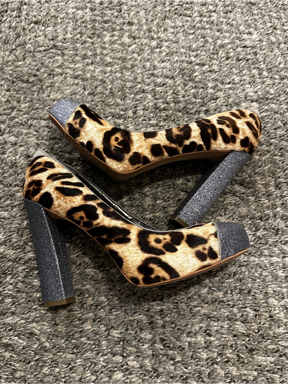 Sam Edelman Leopard Print Block Heel Pumps with Glitter Accents
